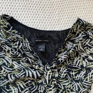 New York & Company Black Top with Green and White Design